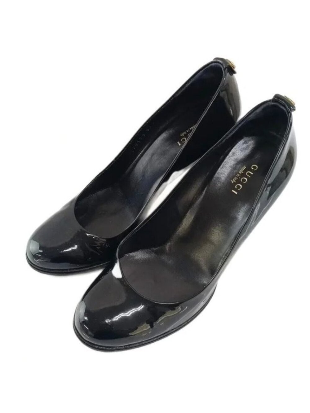 Gucci Pumps Patent Round Toe High Heels Black